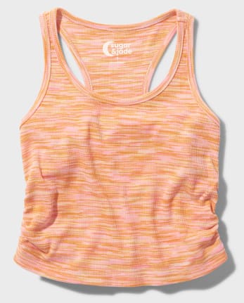 Camiseta sin mangas fruncida con teñido espacial para niñas Tween