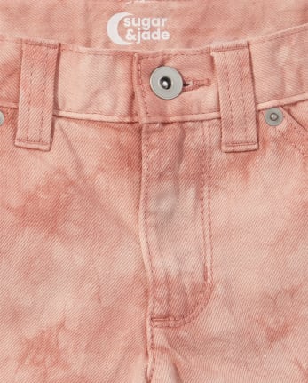 Pantalones cortos de carpintero de mezclilla teñido anudado para niñas Tween