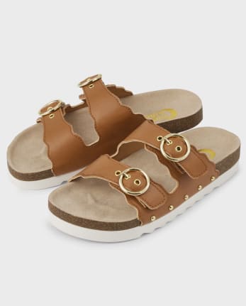 Girls Scalloped Double Buckle Slides
