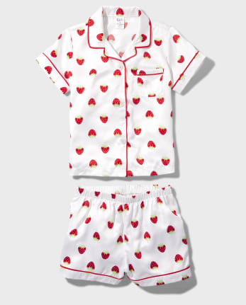 Tween Girls Strawberry Charmeuse Pajamas