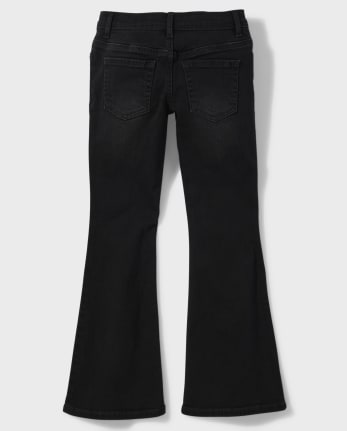 Girls Black Low Rise Distressed Flare Jeans