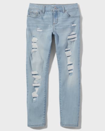 Buy Girls Blue Knee Slit Denim Jogger Jeans Online at Sassafras-nextbuild.com.vn