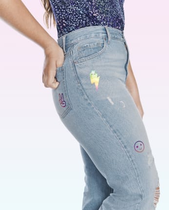 High Rise Doodle Distressed Wide Leg Jeans