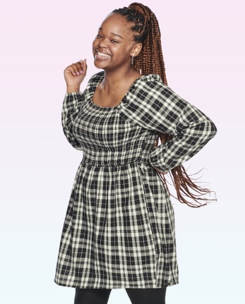 Plaid hot sale smocked dress