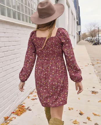 Vestido fruncido floral para niñas Tween