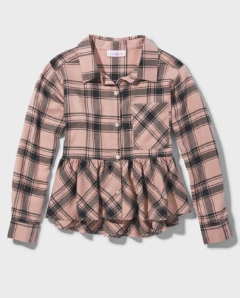 Tween Girls Plaid Peplum Button-Up Top