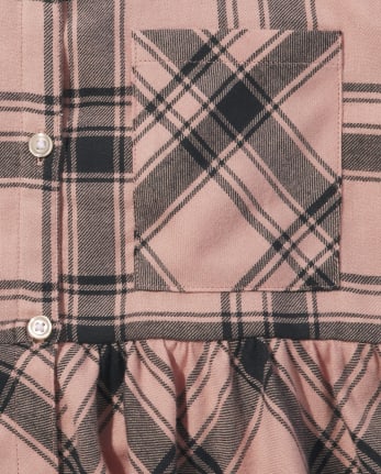 Tween Girls Plaid Peplum Button-Up Top