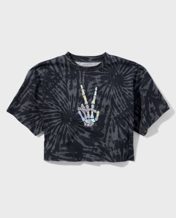 Peace Sign Skeleton Cropped Tee