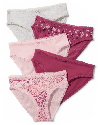 Girl's Underwear Bikini 4 Pairs With Lace Trim Soft Cotton Panties Assorted
