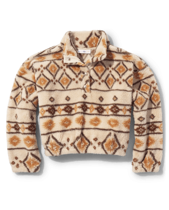 Jersey con medio broche de sherpa estampado para niñas Tween Girls