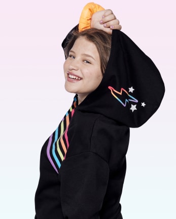 Black hoodie with rainbow stripe new arrivals