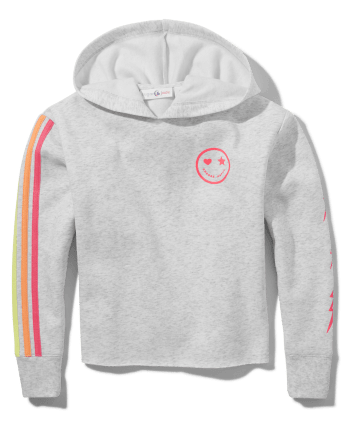 Girls Rainbow Striped Cropped Cozy Hoodie