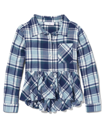 Tween Girls Plaid Peplum Button-Down Shirt