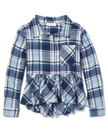 Camisa de manga larga con peplum a para | The Children's Place - ANTARCTIC BLUE
