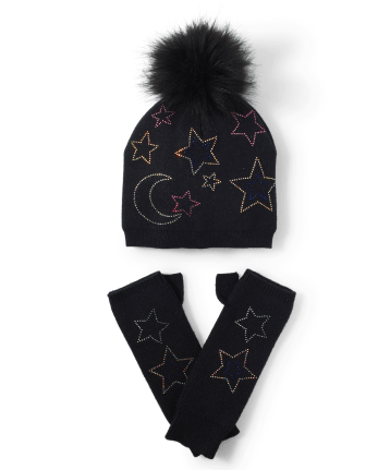 Conjunto de guantes y gorro con estrella enjoyada para niñas Tween