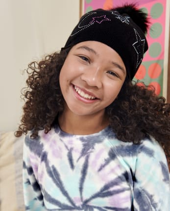 Conjunto de guantes y gorro con estrella enjoyada para niñas Tween