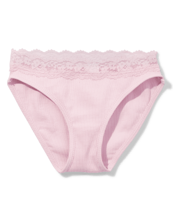 Teen Girls Ribbed Lace Trim Bikini Underwear