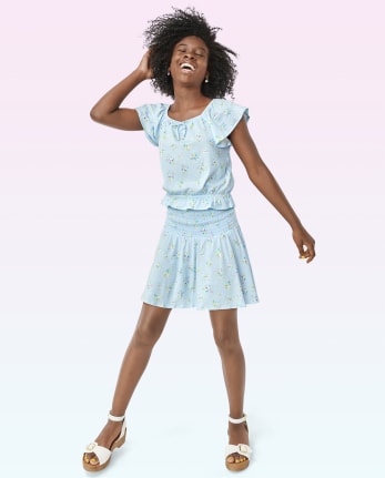 Falda fruncida floral para niñas Tween
