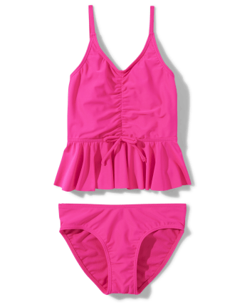 Teen Girls Sleeveless Peplum Tankini Swimsuit