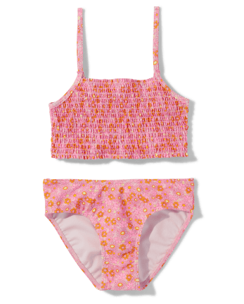 Tween Girls Floral Smocked Bikini Swimsuit