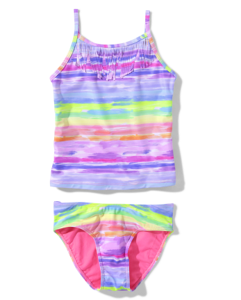 Tween Girls Tie Dye Fringe Tankini Swimsuit