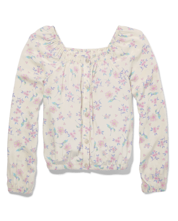Girls Floral Ruffle Top