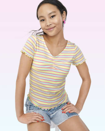 Tween Girls Striped Ruched Top
