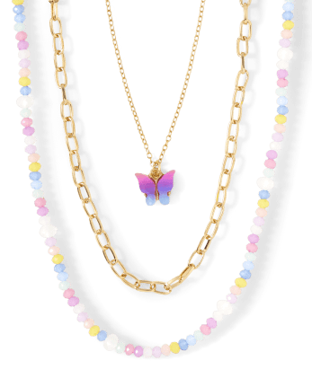 Tween Girls Butterfly Necklace 3-Pack