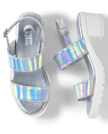 Girls Holographic Heel Sandals