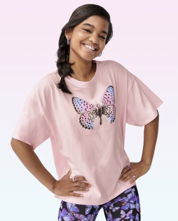 Girls Butterfly Oversized Graphic Tee