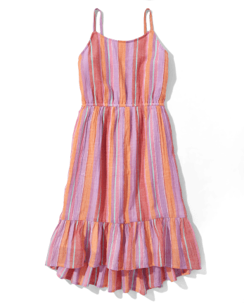 Tween Girls Striped Tiered High Low Dress