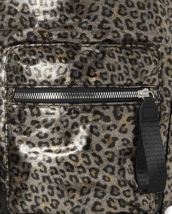 Leopard Print Black Leather Mini Backpack - Leopard Print Leather