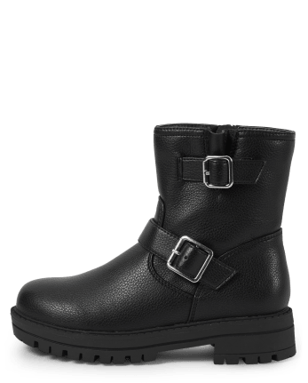 Teen Girls Double Buckle Faux Leather Boots | The Children's Place - BLACK