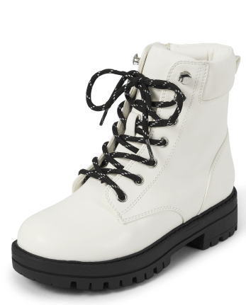 Teen Girls Faux Leather Lace Up Boots | The Children's Place - WHITE