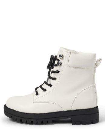 Teen Girls Faux Leather Lace Up Boots | Sugar & Jade - WHITE