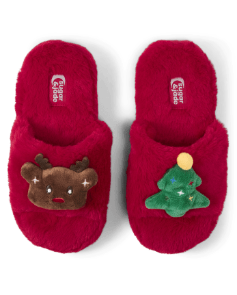 Teen Girls Christmas Faux Fur Slippers | PJ Place - RED