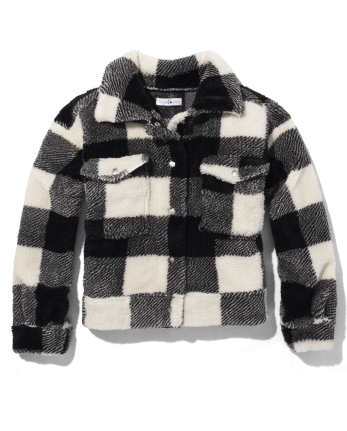 Tween Girls Buffalo Plaid Sherpa Oversized Shacket