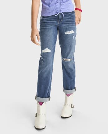 Tween Girls Distressed High Rise Girlfriend Jeans