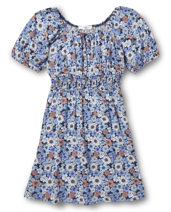 Tween Girls Floral Challis Smocked Dress