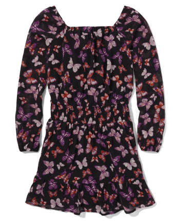 Vestido fruncido de georgette con mariposas para niñas Tween