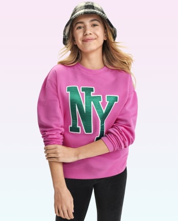 Teen Girls Long Sleeve NY Fleece Oversized Sweatshirt