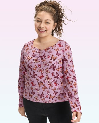 Tween Girls Butterfly Ruched Top