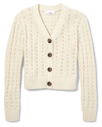Tween Girls Tuck Stitch Cropped Cardigan