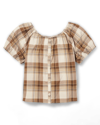 Tween Girls Print Challis Button Front Top