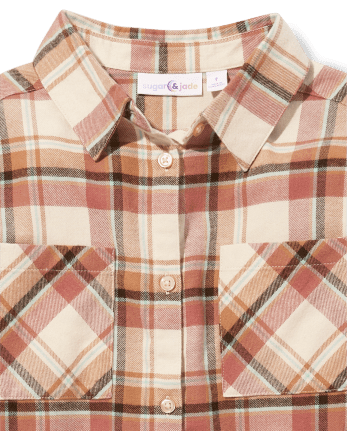 Tween Girls Plaid Twill Oversized Button Up Shirt
