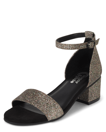 Girls Glitter Block Heel Sandal