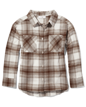 Tween Girls Plaid Oversized Button Up Shirt