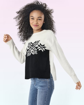 Tween Girls Intarsia Snowflake Sweater