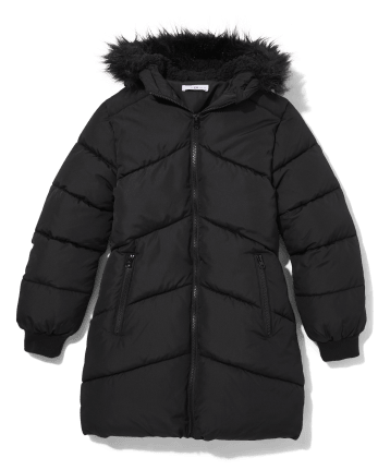 Tween Girls Long Sleeve Quilted Puffer Coat | Sugar & Jade - BLACK