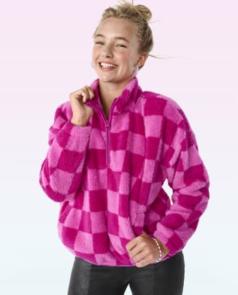 Tween Girls Print Sherpa Oversized Half-Zip Pullover